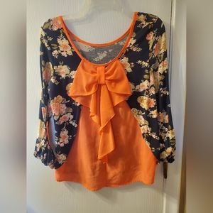 Rue21 navy floral bow back top